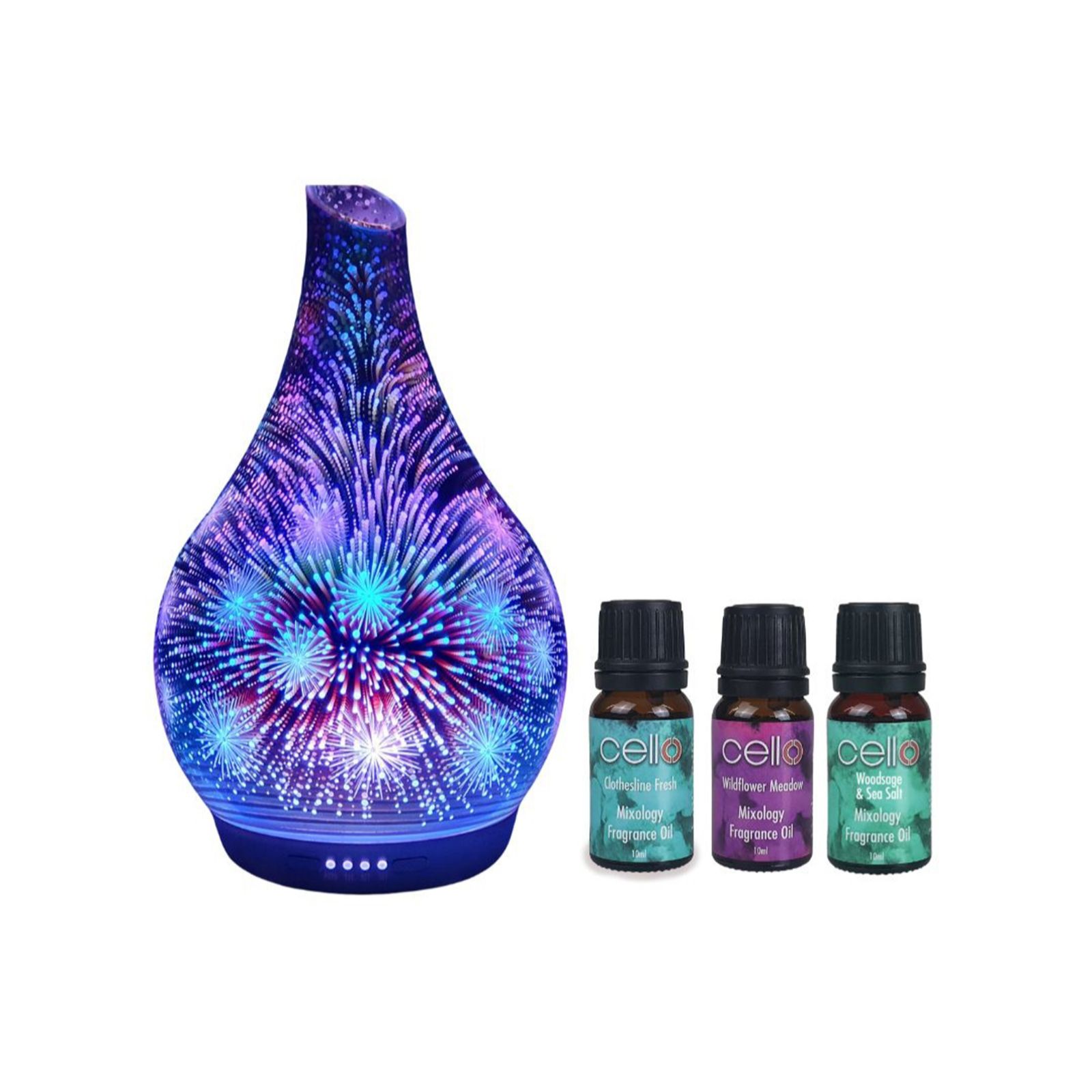 Cello Large Ultrasonic Diffuser with Set of 3 x 10ml Aroma Oils