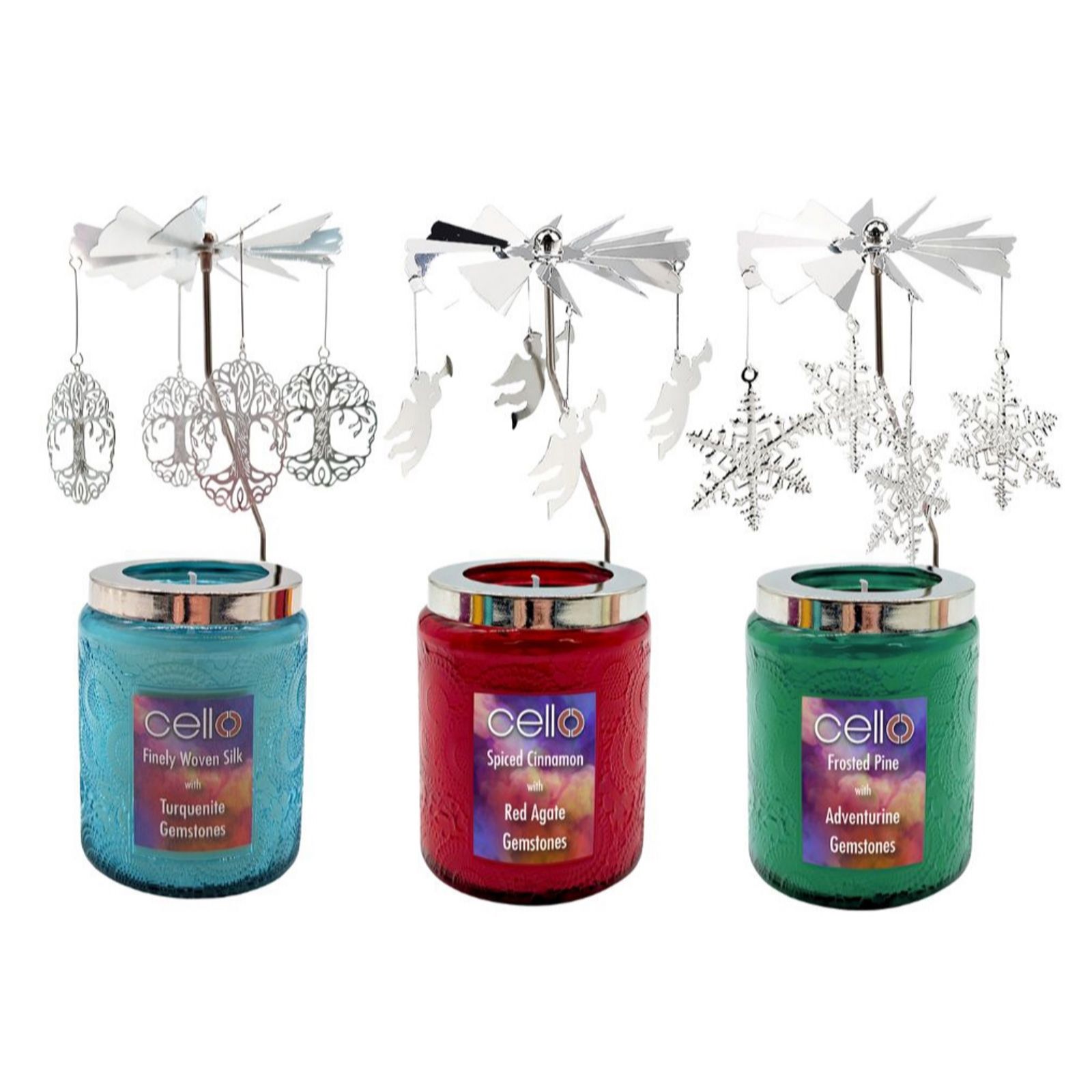 Cello Convection Candle with Christmas Spinners Set of 3