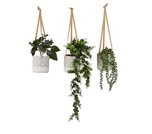 My Home Stories Set Of 3 Hanging Faux Plants in Ceramic Pots