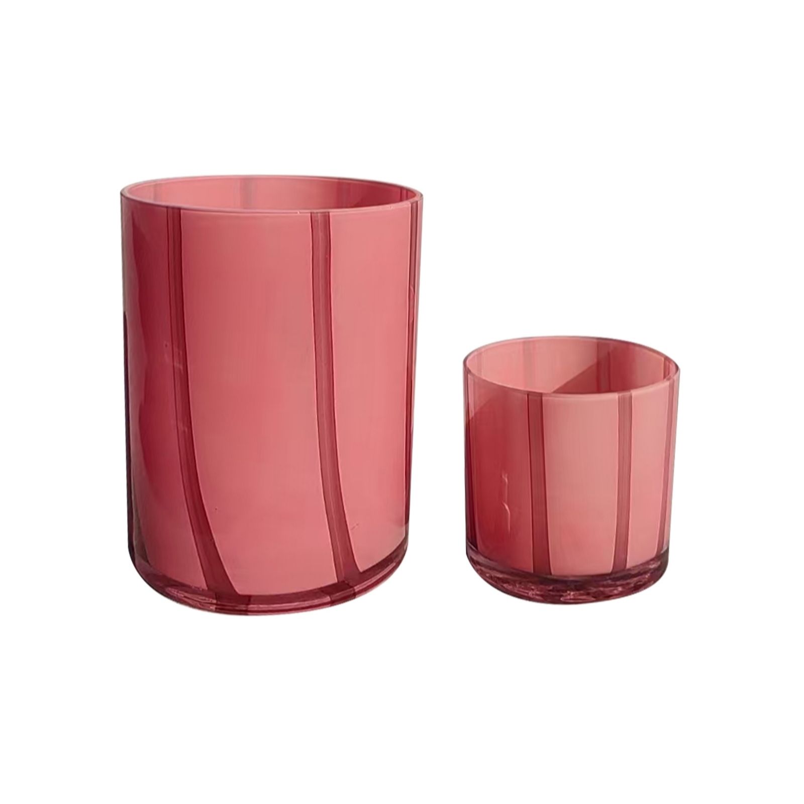 Home Stories Set of 2 Striped Glass Candle Holders