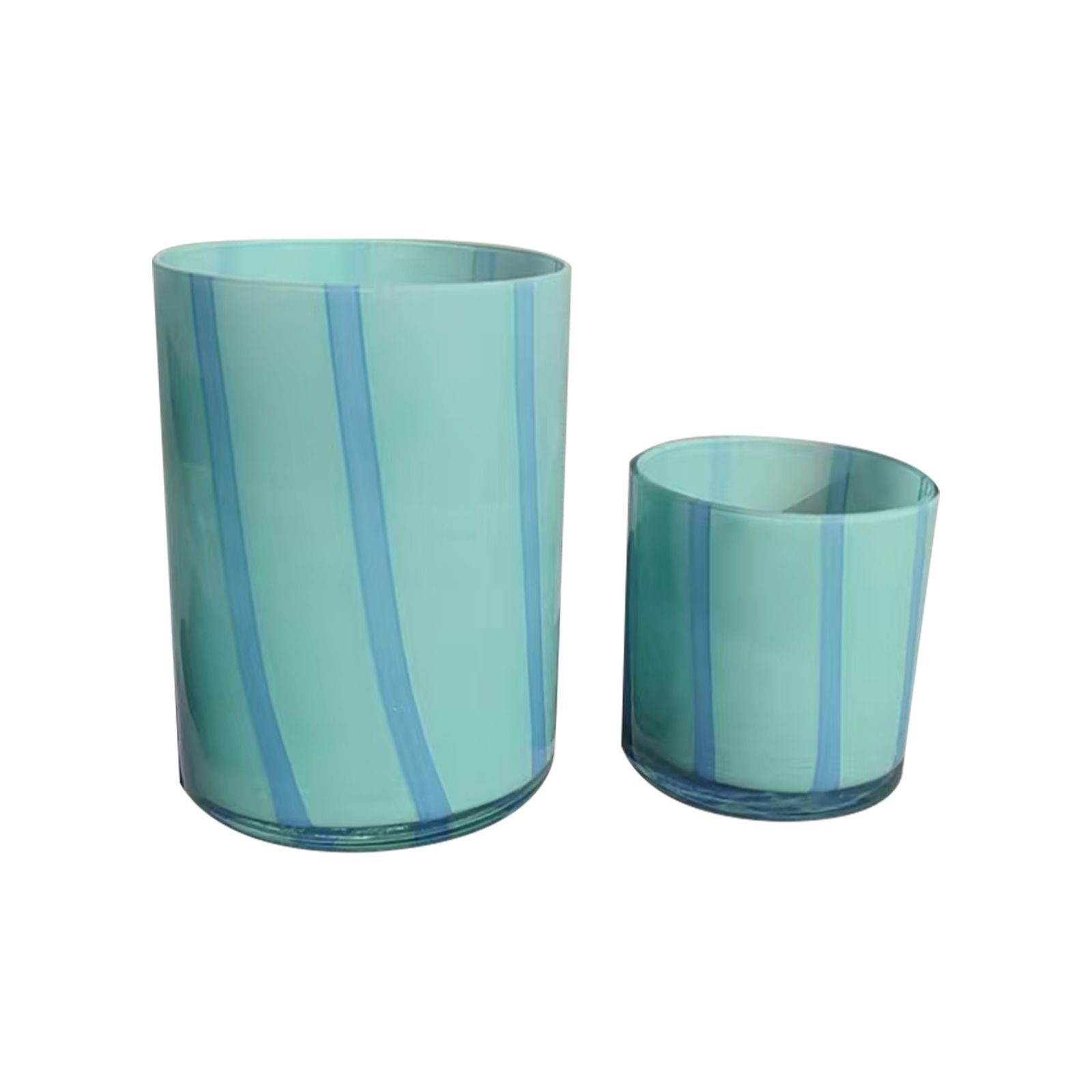 Home Stories Set of 2 Striped Glass Candle Holders