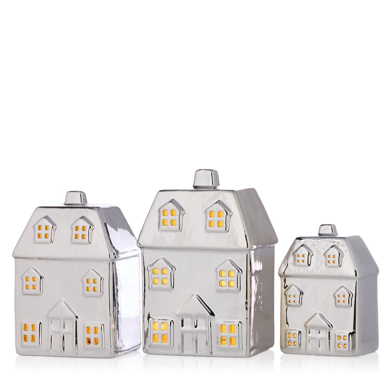 Home Stories Set Of 3 Pre Lit Metalic House
