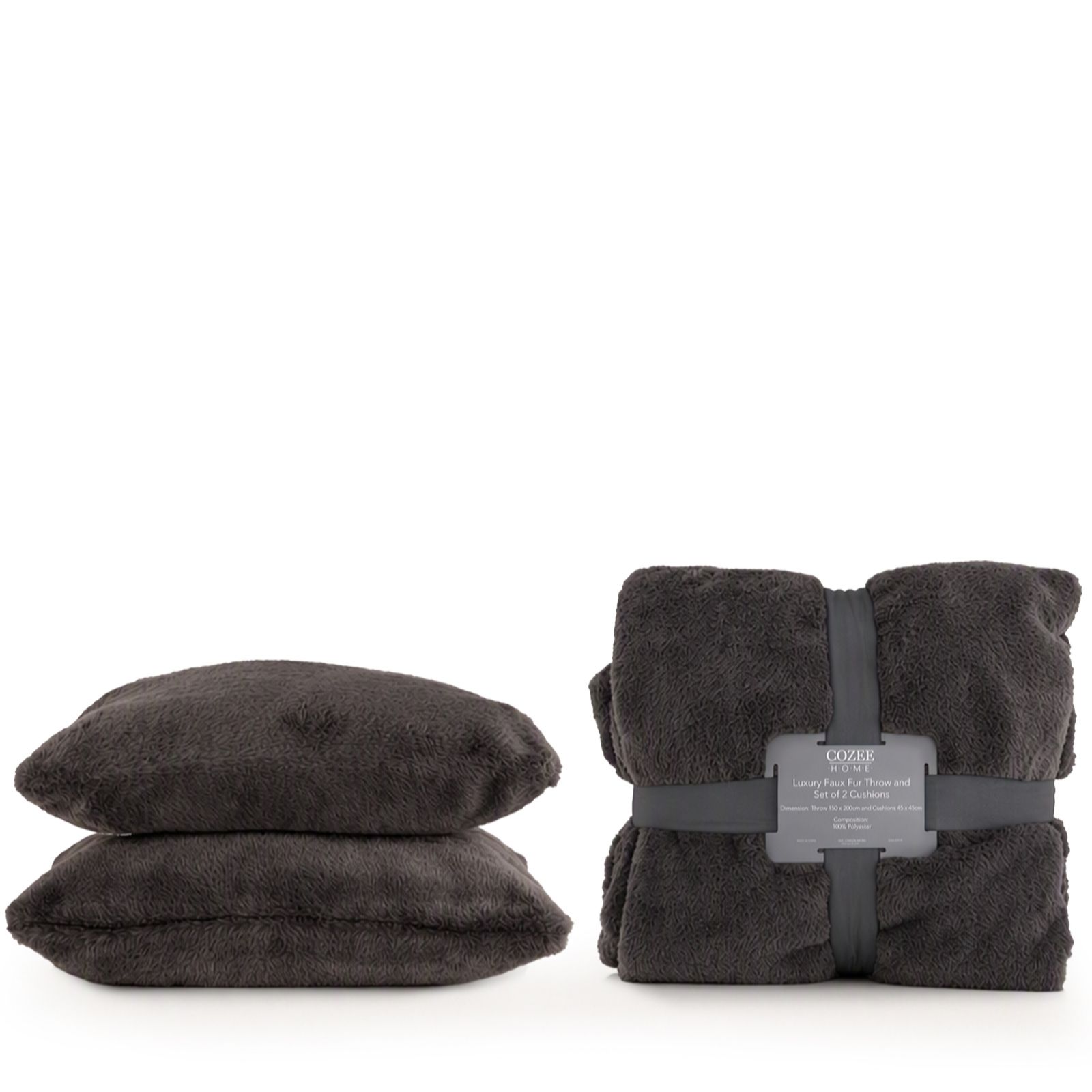 Cozee Home Supreme Soft Double Sided Faux Fur Throw and Set of 2 Cushions