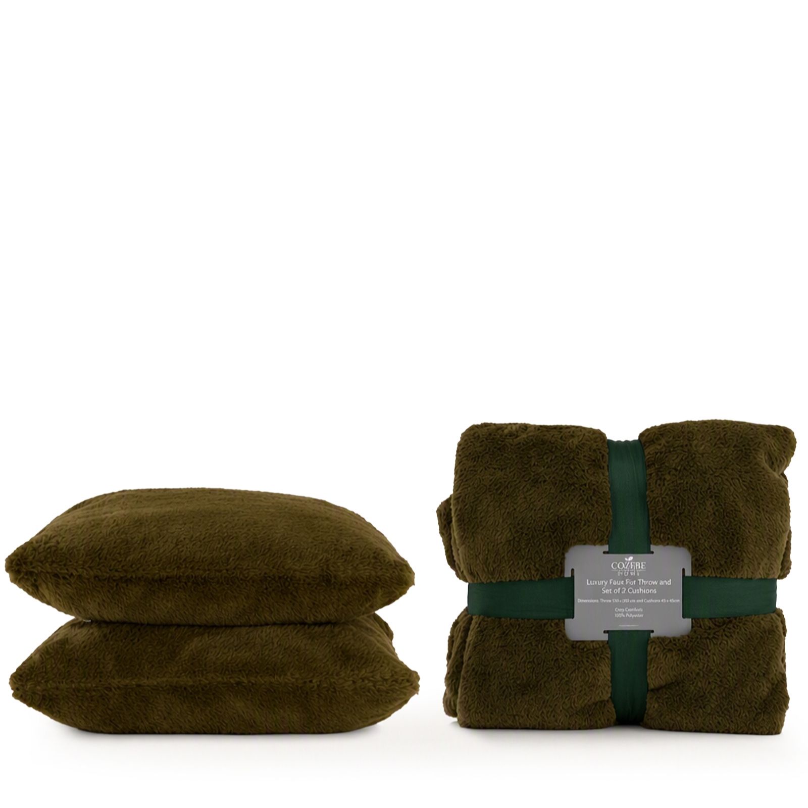 Cozee Home Supreme Soft Double Sided Faux Fur Throw and Set of 2 Cushions
