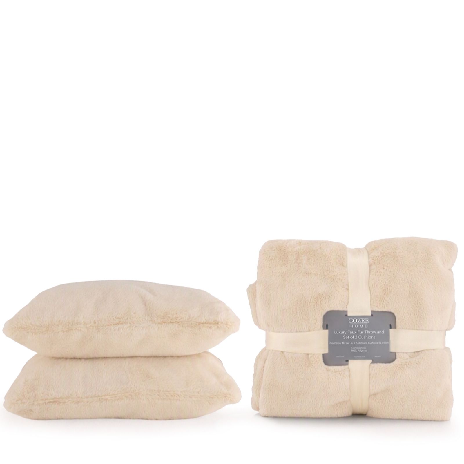 Cozee Home Supreme Soft Double Sided Faux Fur Throw and Set of 2 Cushions
