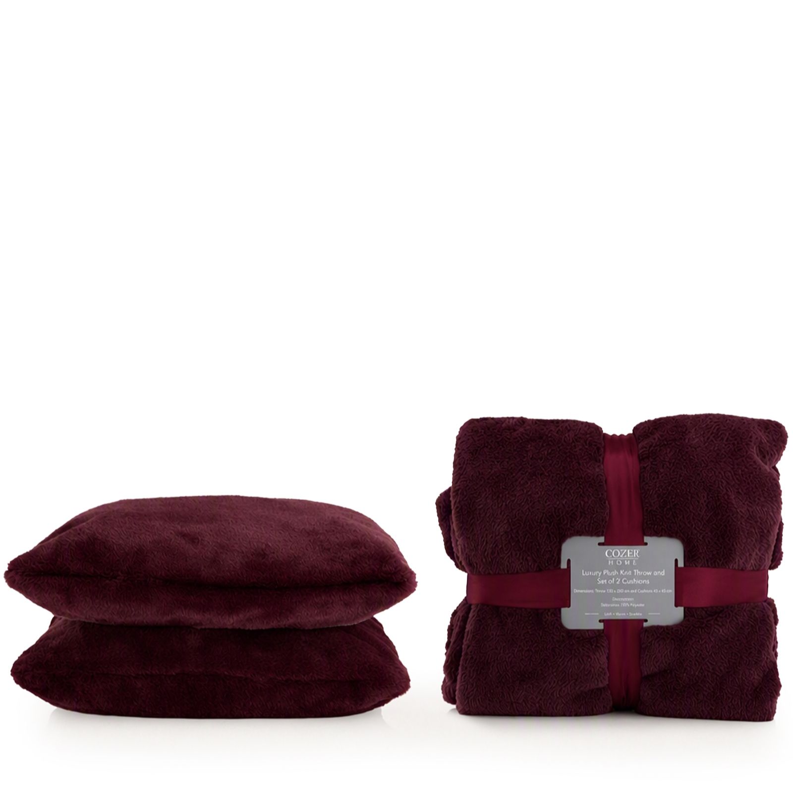 Cozee Home Supreme Soft Double Sided Faux Fur Throw and Set of 2 Cushions