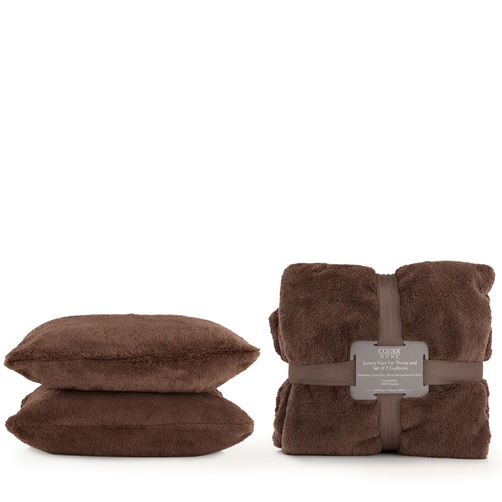 Cozee Home Supreme Soft Double Sided Faux Fur Throw and Set of 2 Cushions
