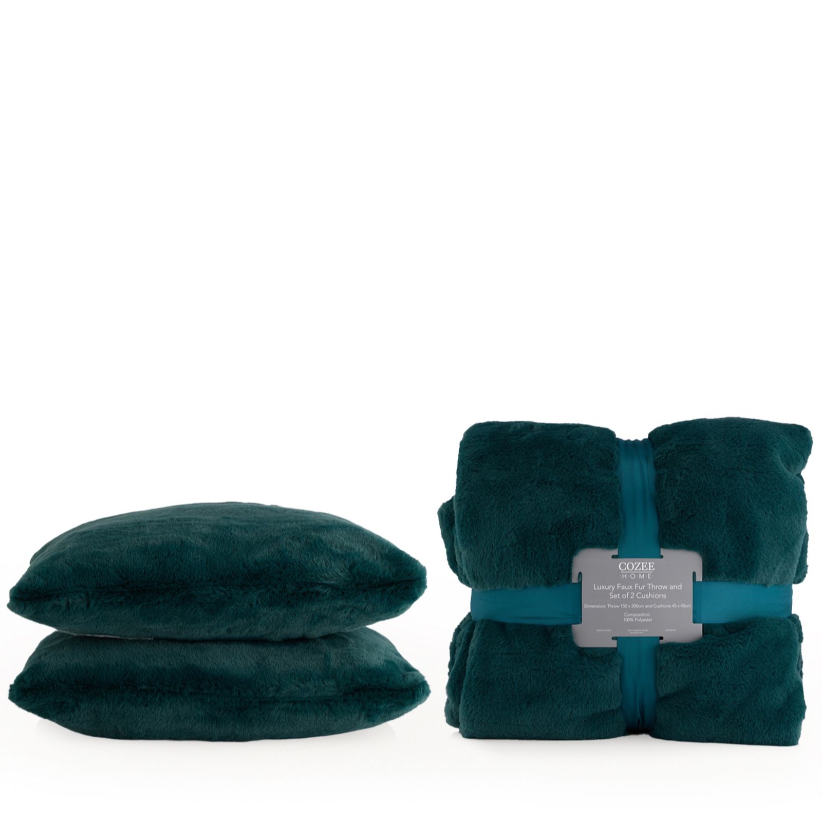 Cozee Home Supreme Soft Double Sided Faux Fur Throw and Set of 2 Cushions