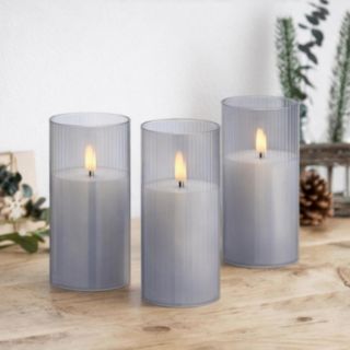 Home Stories Set of 3 15cm LED Flameless Candle in Glass Holder
