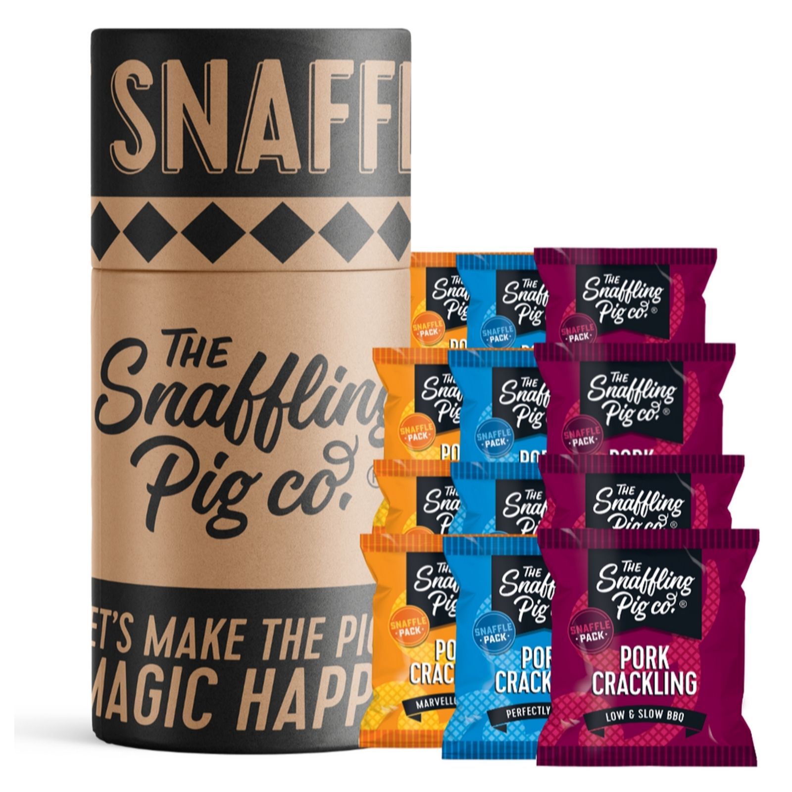 The Snaffling Pig Set of 12 Bags of Pork Crackling In Gift Jar - QVC UK