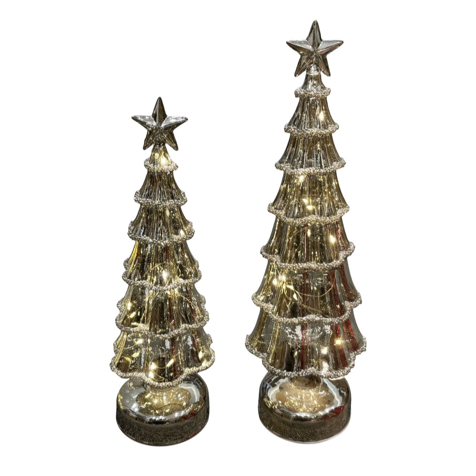My Home Stories Set of Two Pre-Lit Silver Tree Ornaments