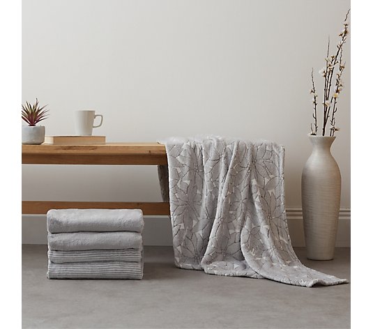 Cozee Home Plain Printed and Textured Pack of 3 Velvetsoft Throws
