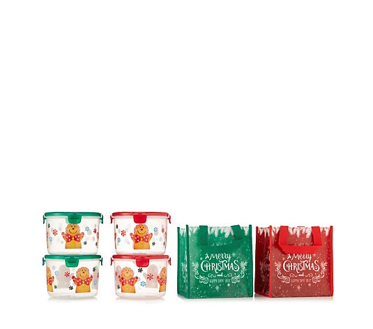 Lock & Lock Set of 4 1.3L Gingerbread Food Containers with Gift Bags