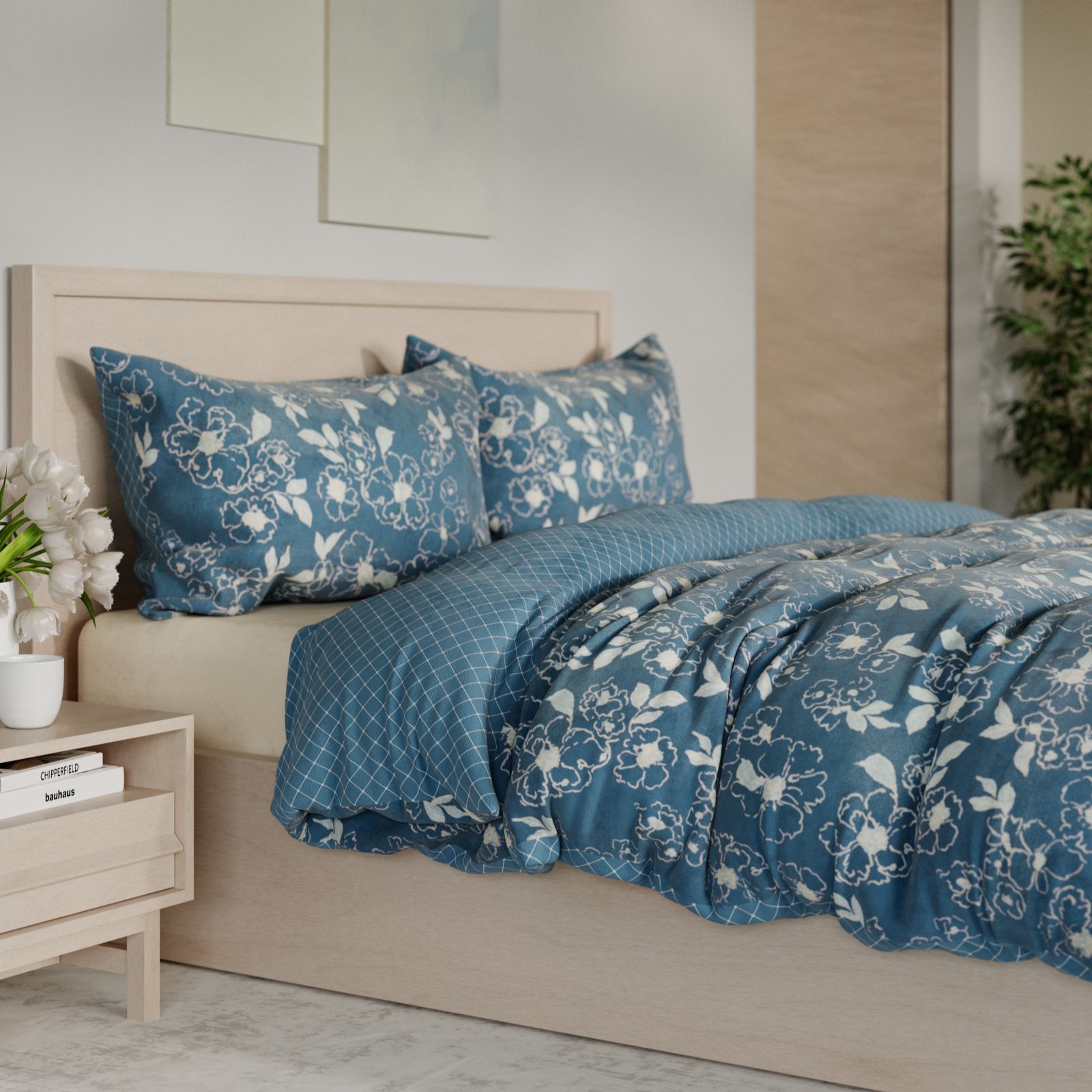 Cozee Home Velvetsoft Reversible Floral Geo 4 Piece Duvet Set