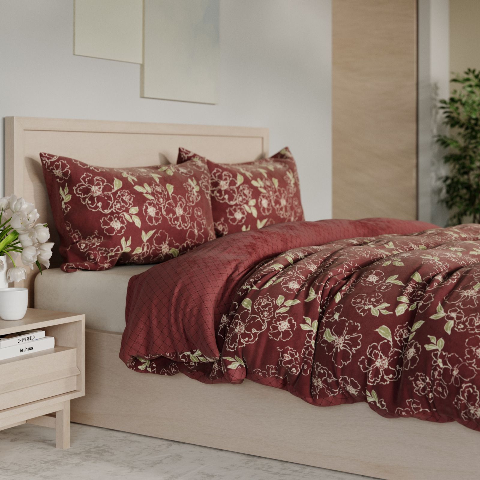 Cozee Home Velvetsoft Reversible Floral Geo 4 Piece Duvet Set