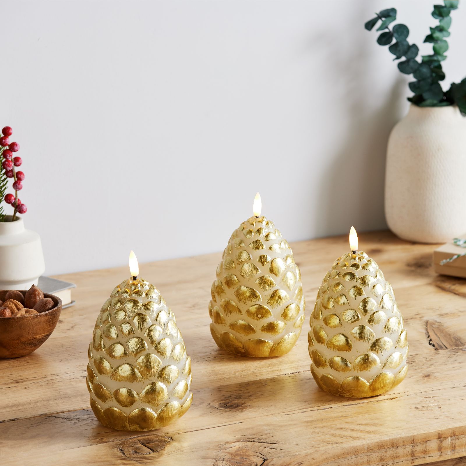 JM by Julien Macdonald Set of 3 Flameless Pine Cone Wax Candles