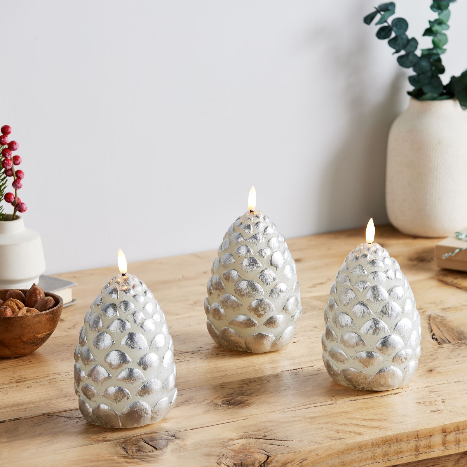 JM by Julien Macdonald Set of 3 Flameless Pine Cone Wax Candles
