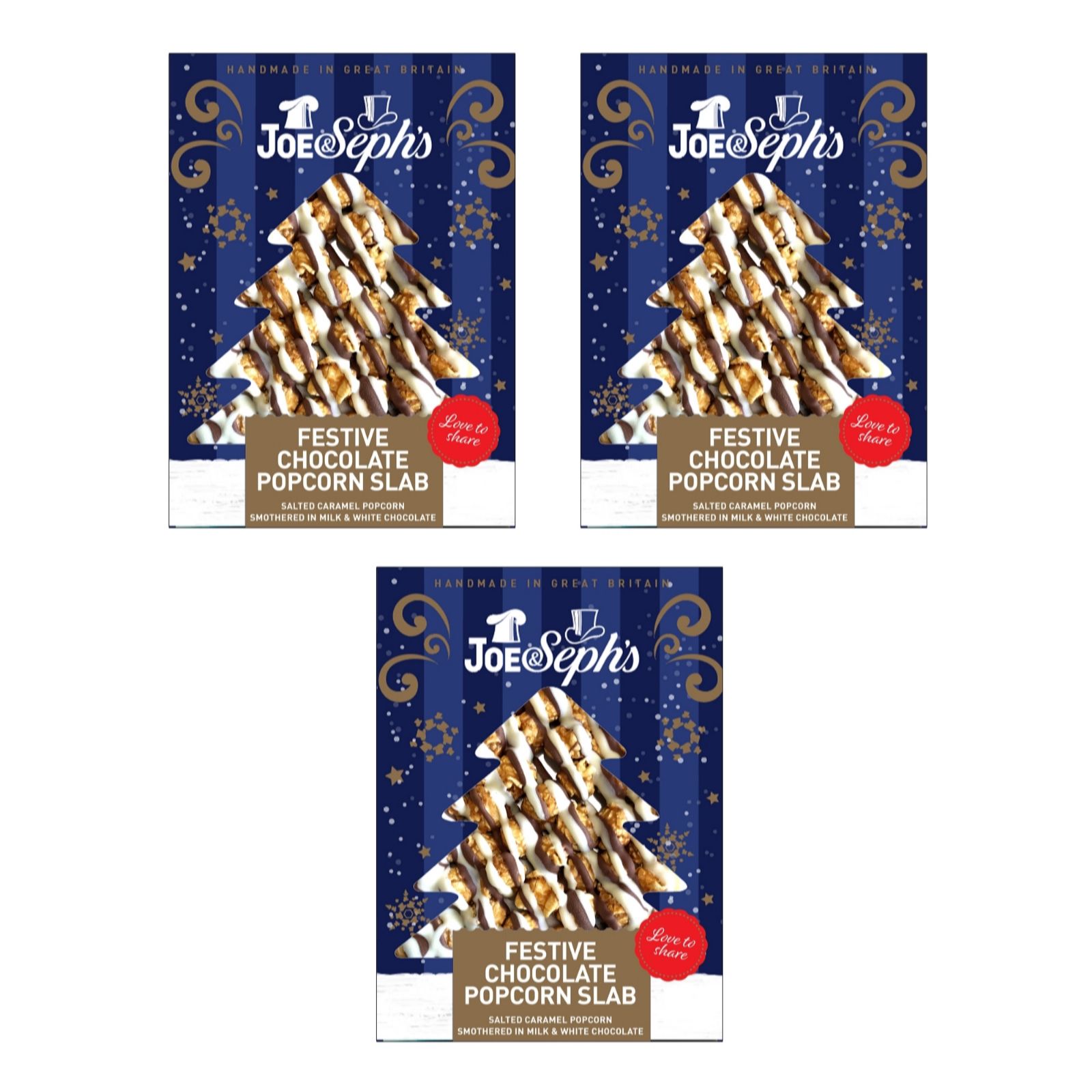 Joe & Seph's Set of 3 Festive Chocolate Popcorn Slab