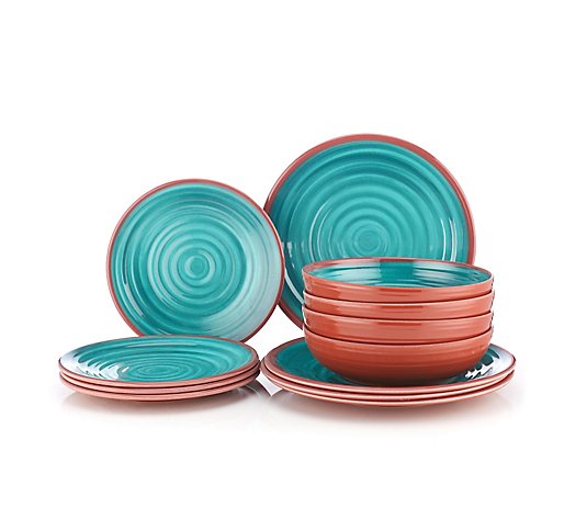 Cook's Essentials 12 Piece Terracotta Swirl Melamine Dinnerware Set