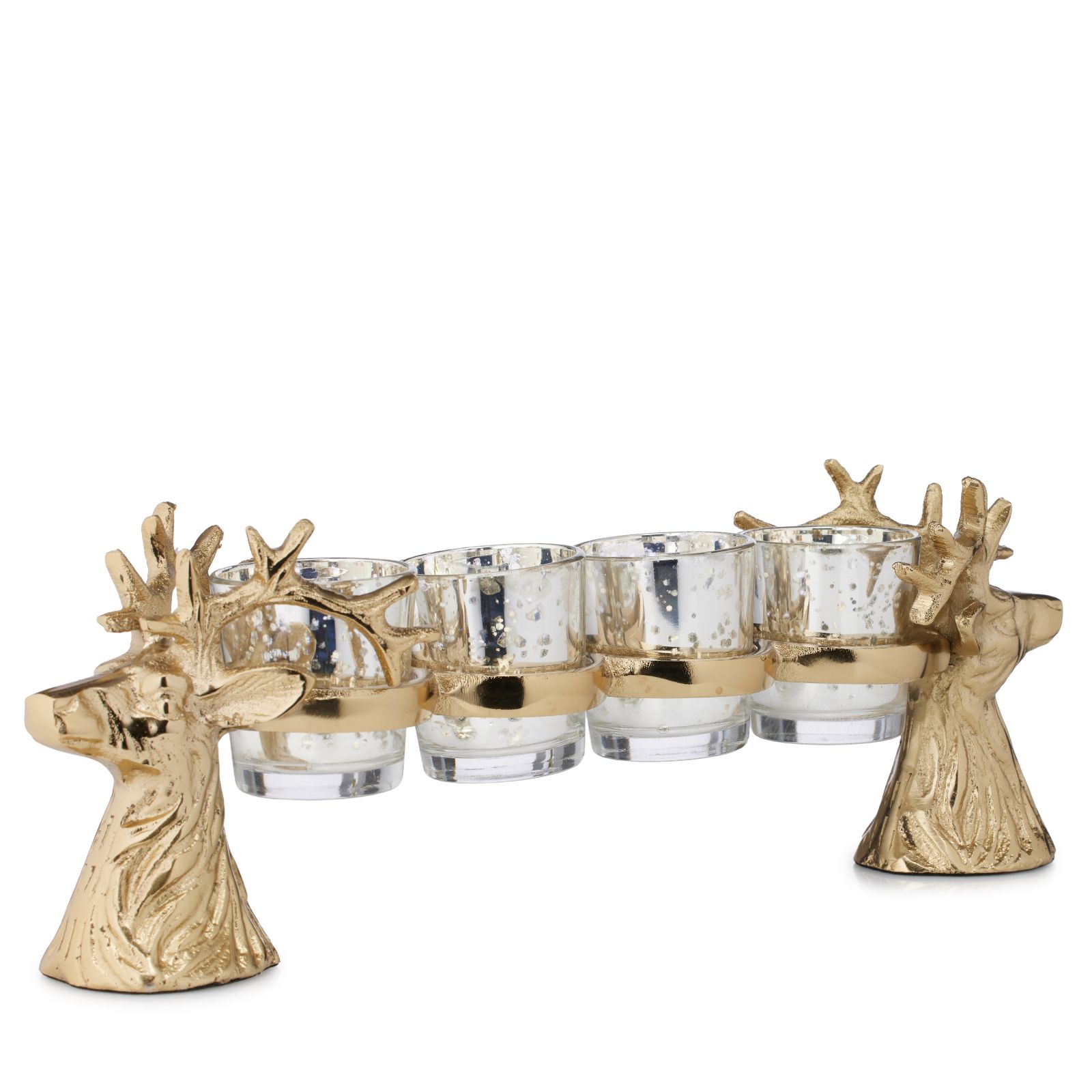 Home Stories 35cm 4 Glass Stag Candle Holder Display