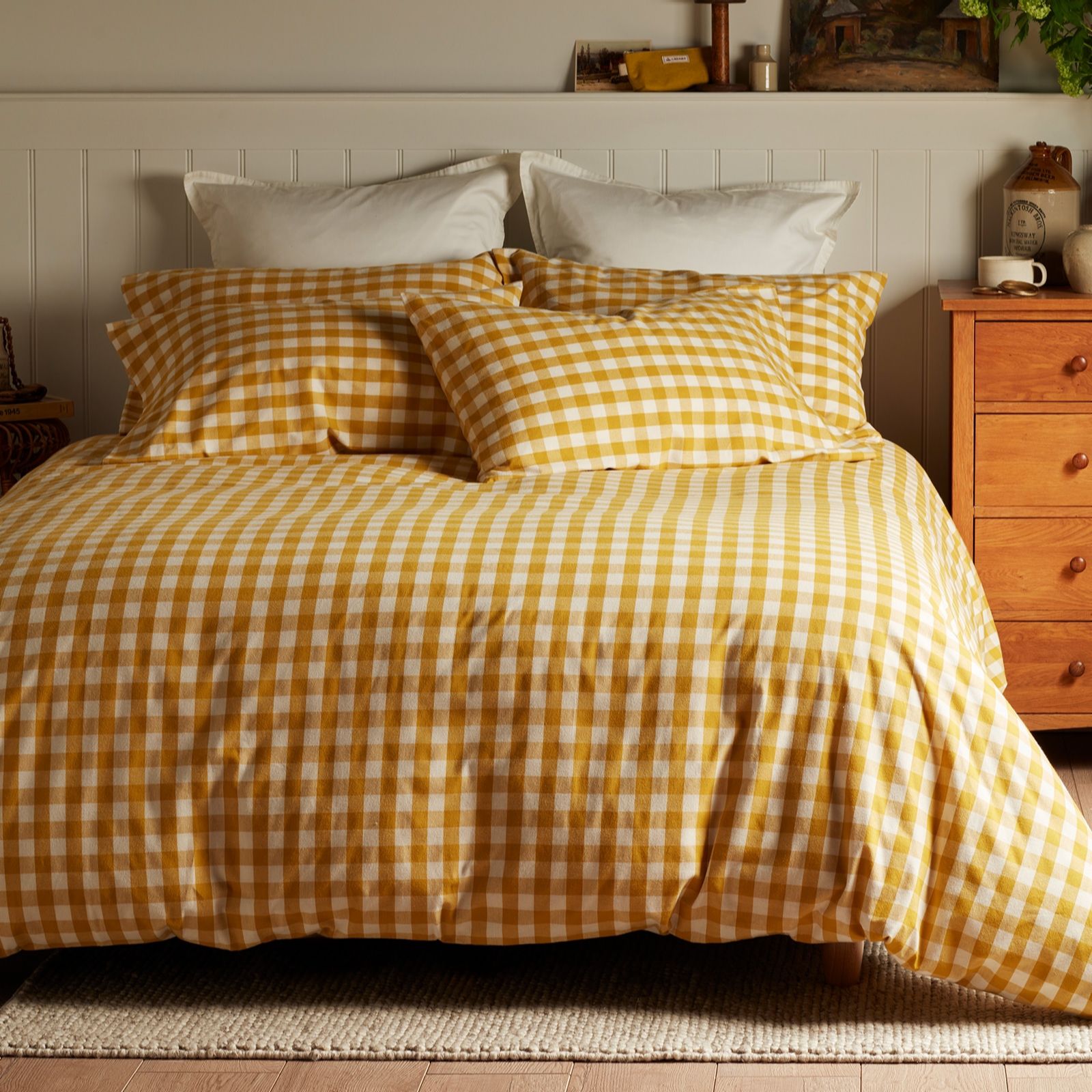 Secret Linen Store Gilbert Gingham Brushed Organic Cotton 3 Piece Duvet Set