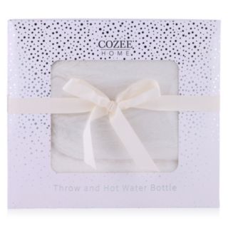 Cozee Home Faux Fur Throw and Water Bottle Gift Set