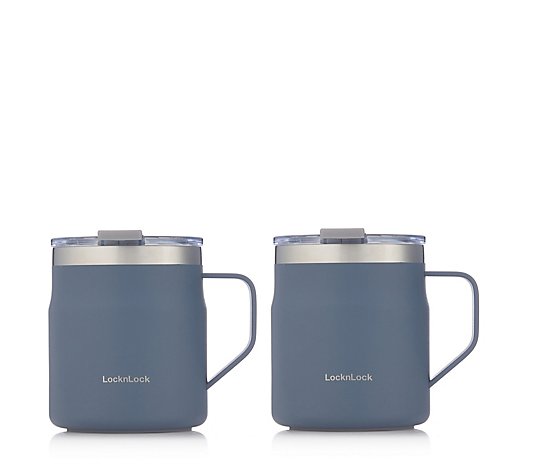 Lock & Lock Set of 2 Insulated Stainless Steel Mugs with Lids