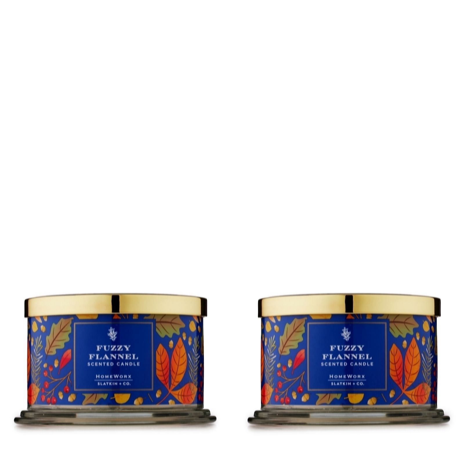 HomeWorx by Slatkin+Co. Set of 2 Autumn Party Fuzzy Flannel 4 Wick Candles