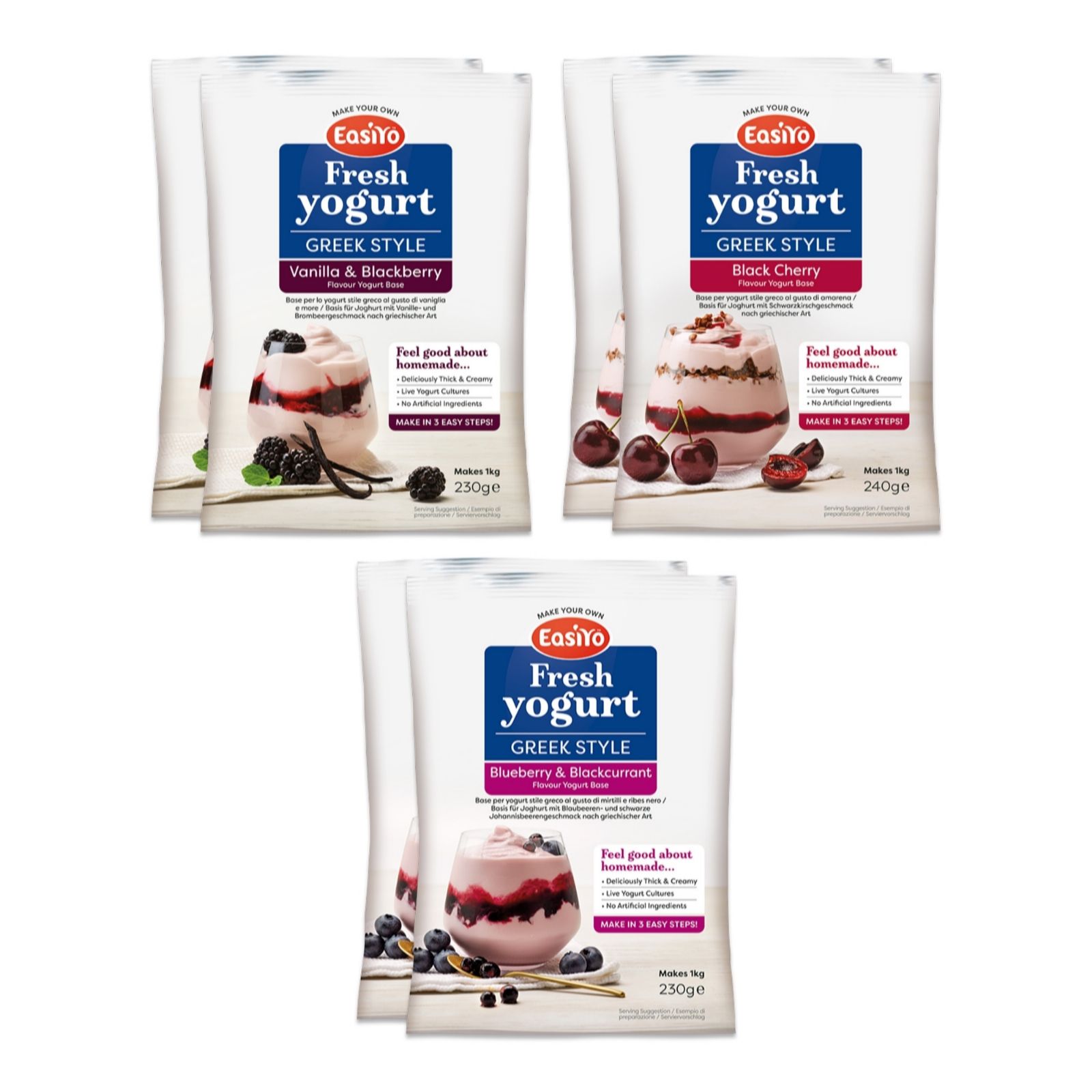 EasiYo Set of 6 Greek Style Vanilla & Berry Selection