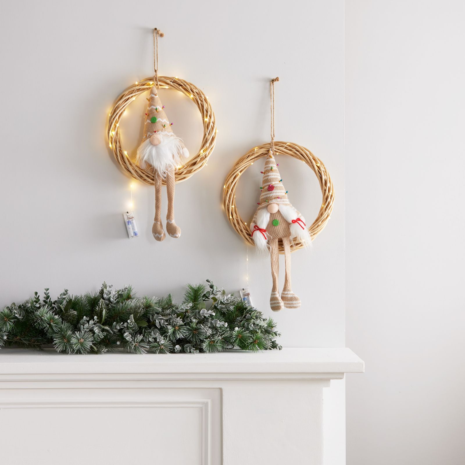 Outlet Santa Express Set of 2 Pre-Lit Sitting Gonks in Hoop