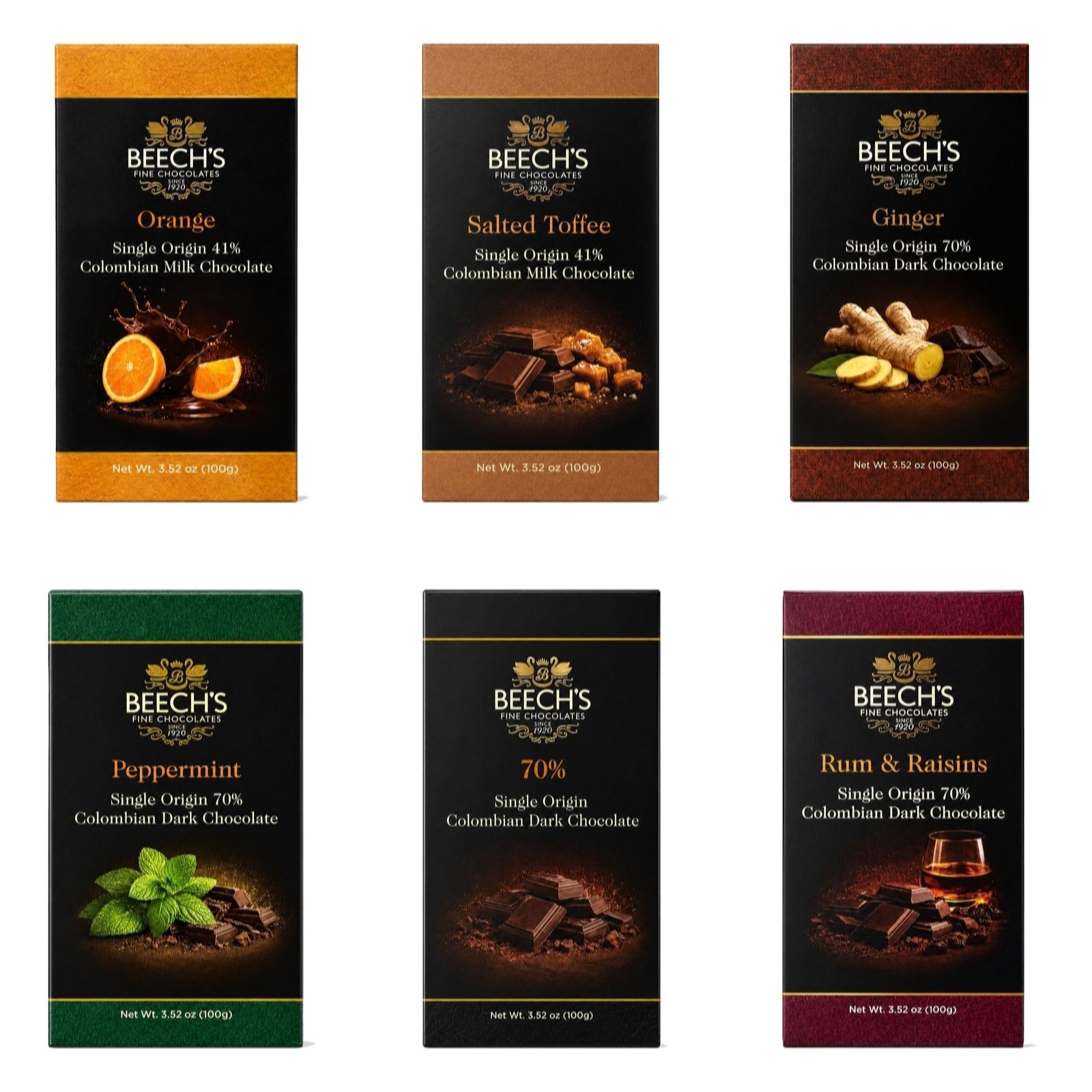 Beech's Set of 6 100g Single Origin Chocolate Bars
