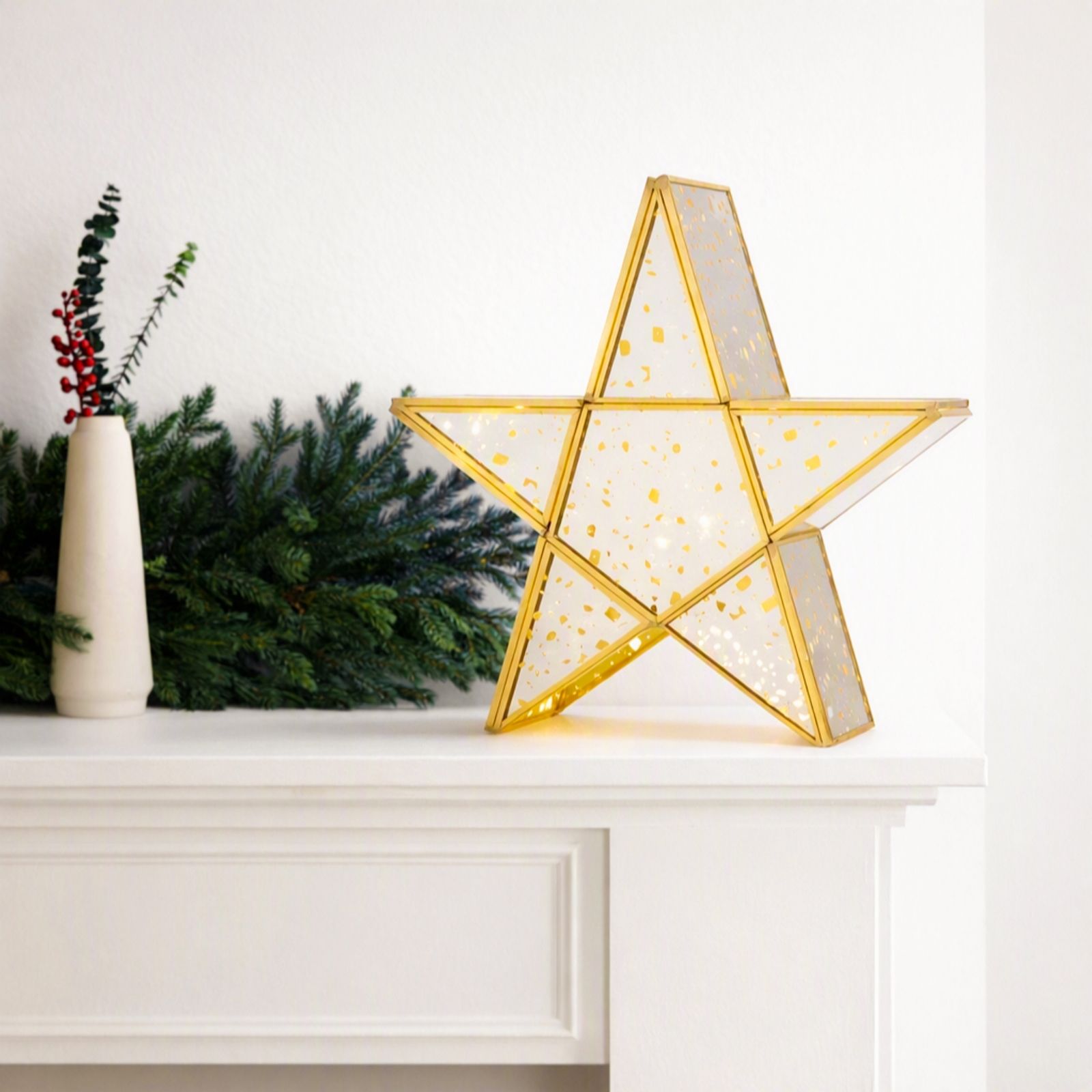 Home Stories Pre Lit Gold Mercury Glass Star or Tree Shape with Batteries