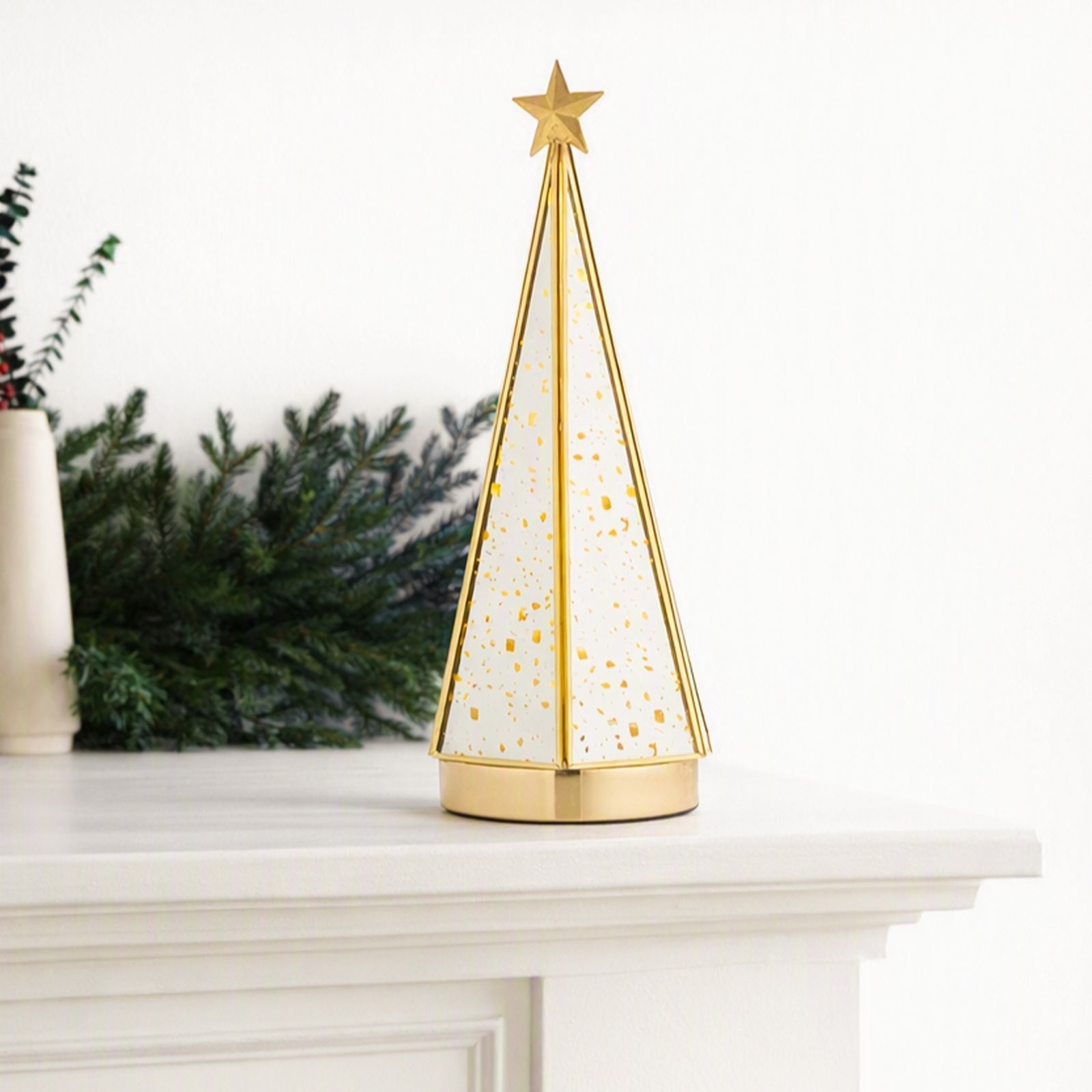 Home Stories Pre Lit Gold Mercury Glass Star or Tree Shape with Batteries