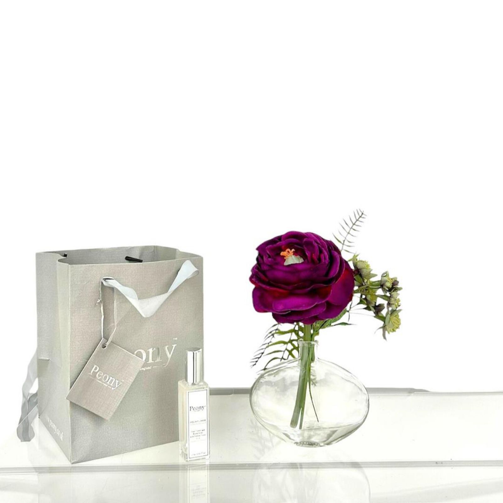 Peony Ranunculas & Foliage In a Vase & 25ml Fragrance