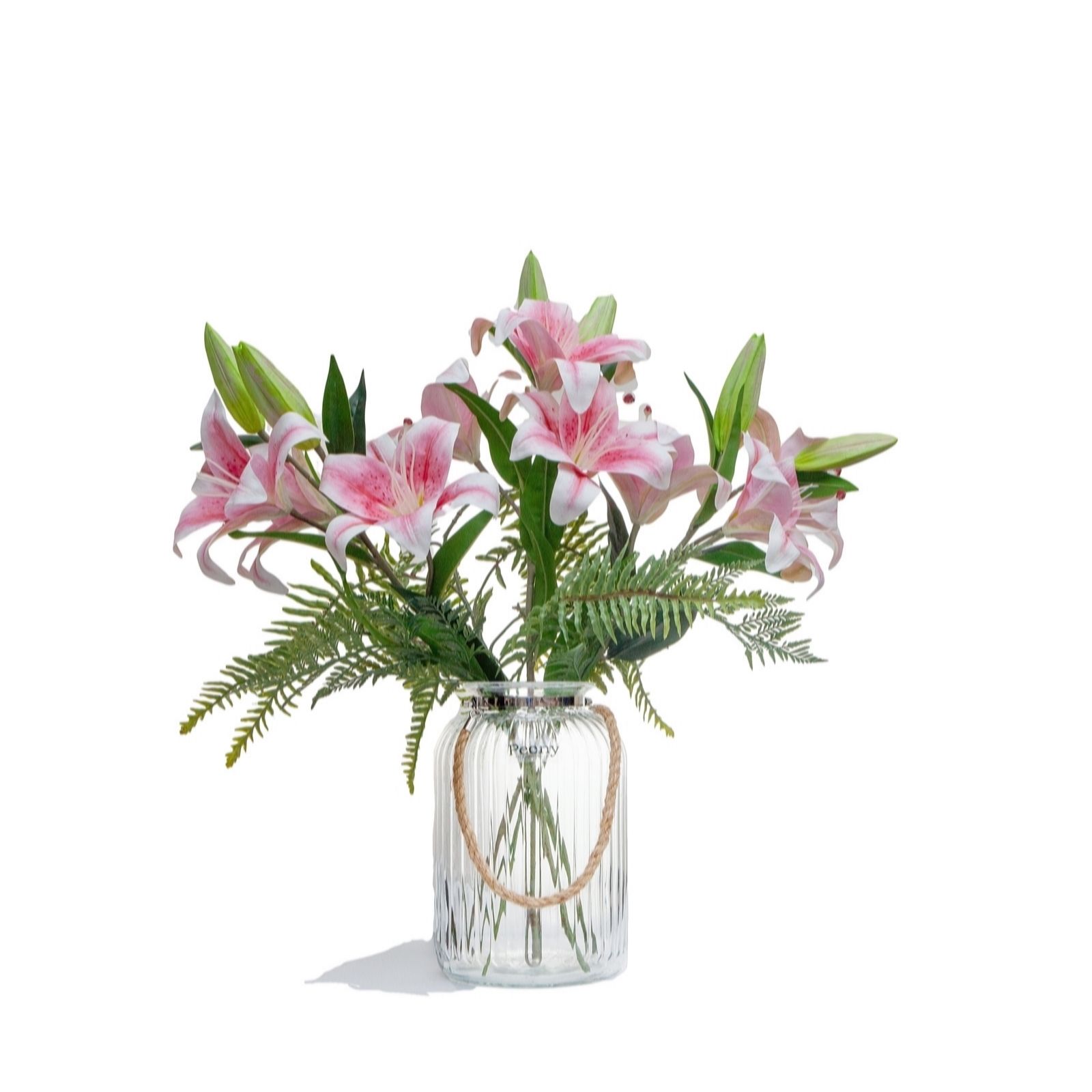 Outlet Peony Casablanca Lilies and Fern in a Rope Lantern Vase