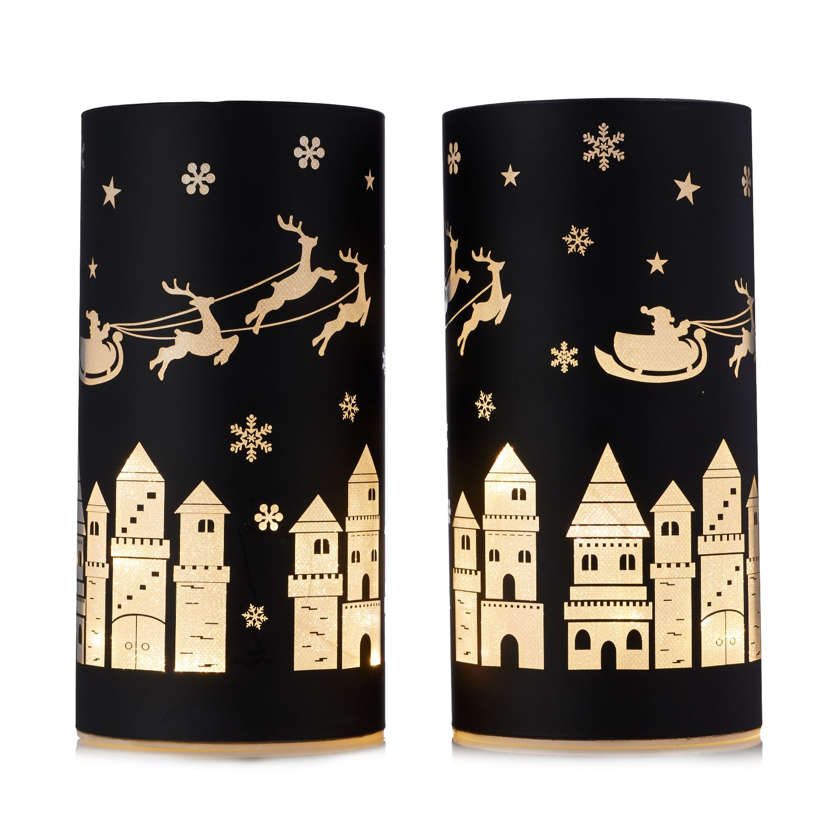 Festive Set of 2 Night Pre Lit Scene Cylinder Decoration