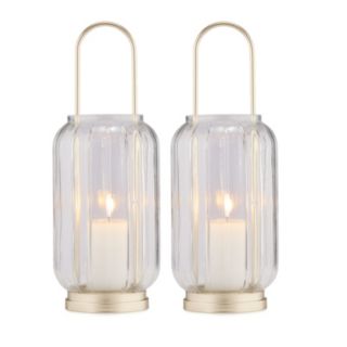 Sara by Sara Davies Set of 2x 31cm Glass Hurricanes w/ LED candle