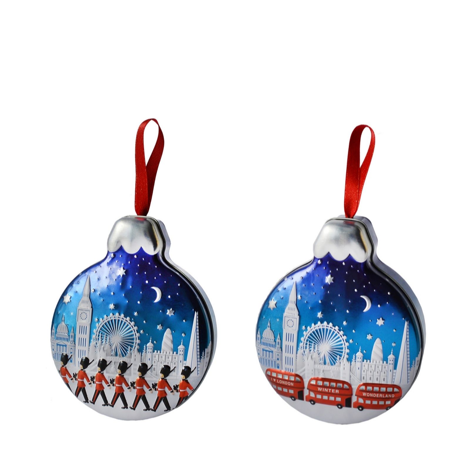 Churchill's Set of 2 London Baubles with Chocolate Dipped Fudge