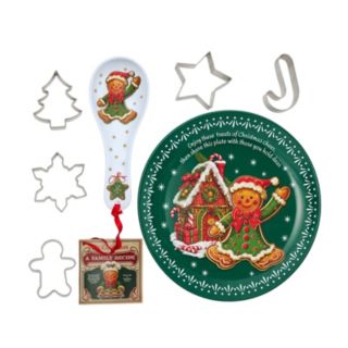 Mr Christmas 12" Plate with 6 Cookie Cutters, Spoon and Recipe Gift Set
