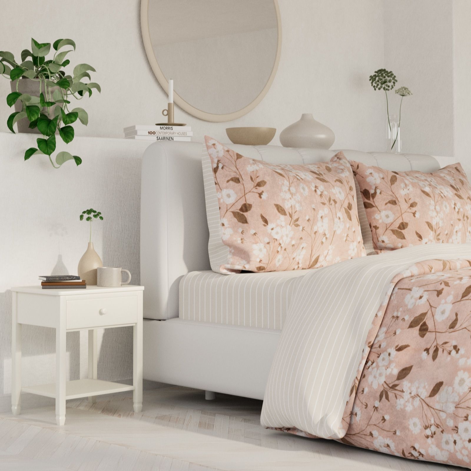 Cozee Home Velvetsoft Reversible Floral Stripe 4 Piece Duvet Set