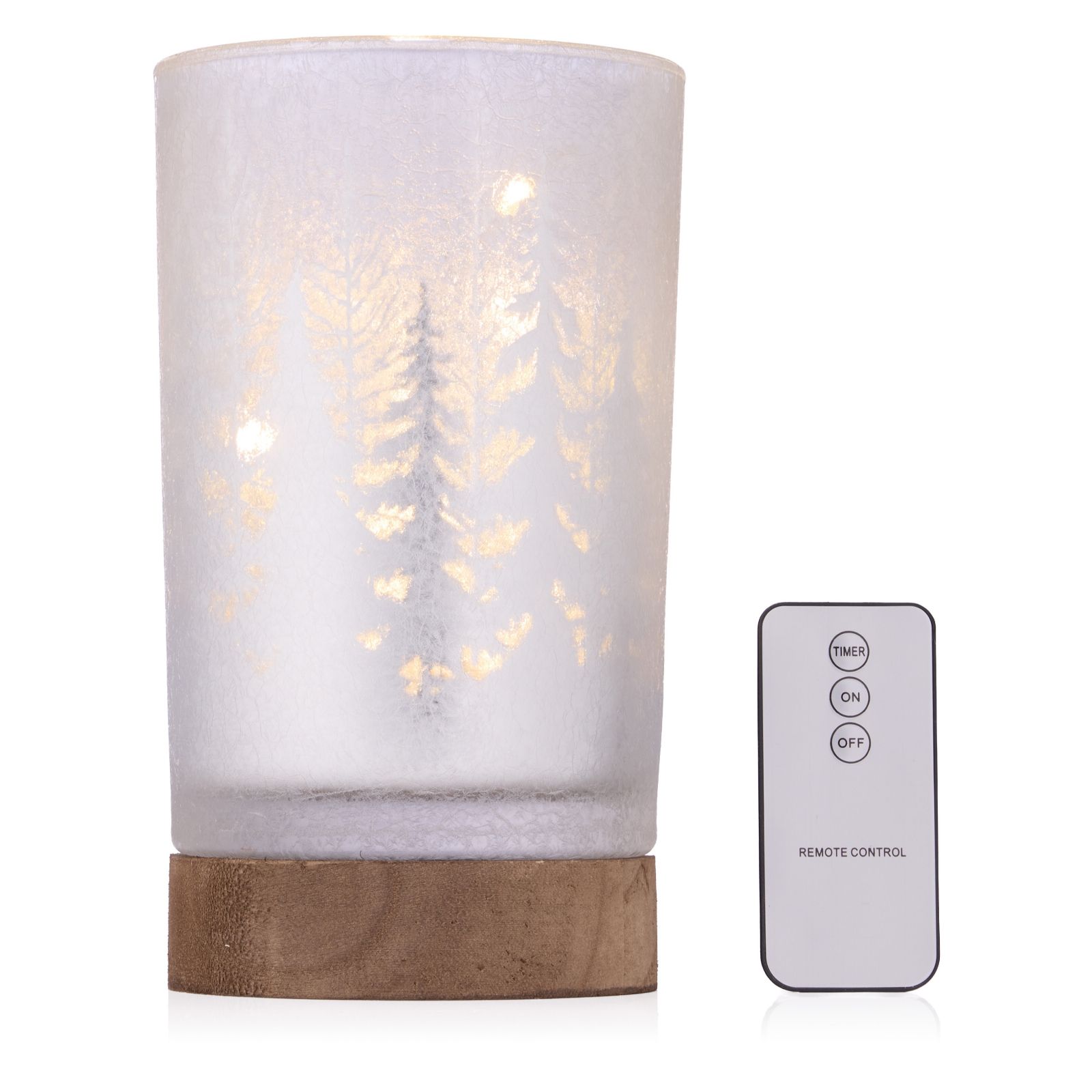Outlet Home Stories Pre Lit Frosted Forest Hurricane On Wooden Stand