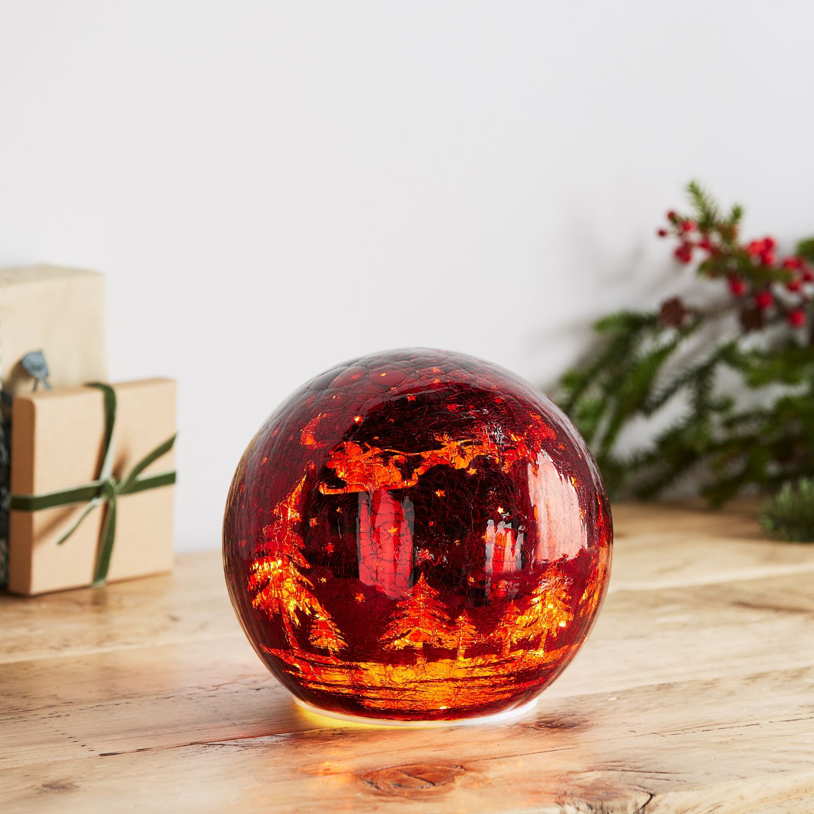 Home Reflections Pre-Lit Crackle Sphere Winter Scene