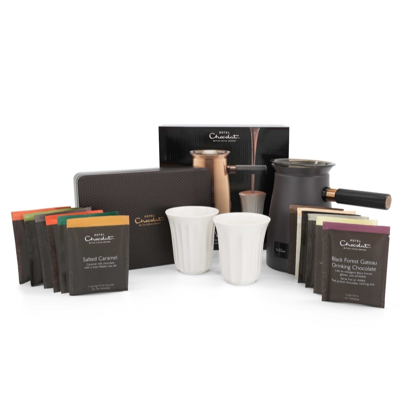 Hotel Chocolat Velvetiser with 12 Assorted Sachets in Tin