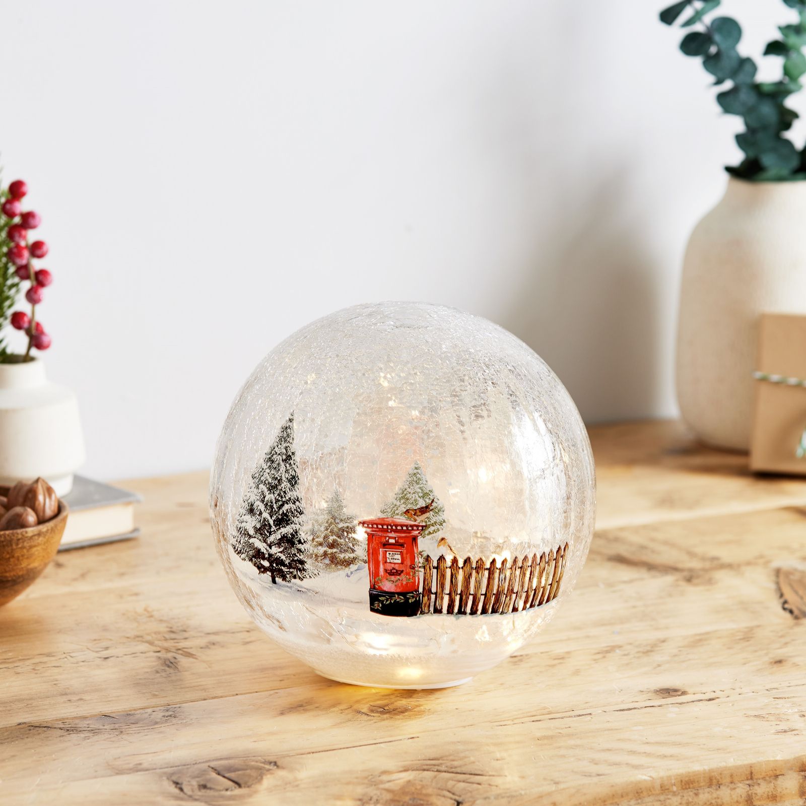 Festive Winter Scene Crackle Effect Ball Decor