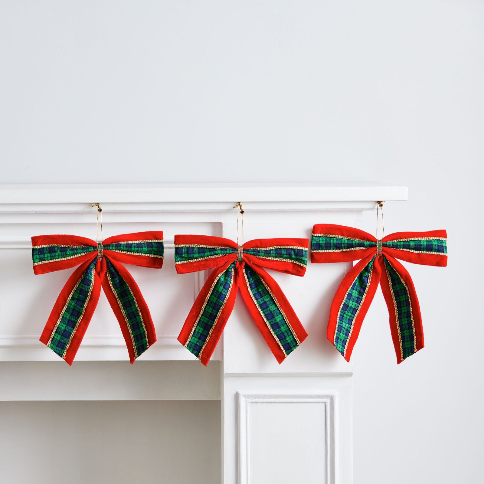 Home Stories Tartan Set Of 3 Hanging Bow Decoration