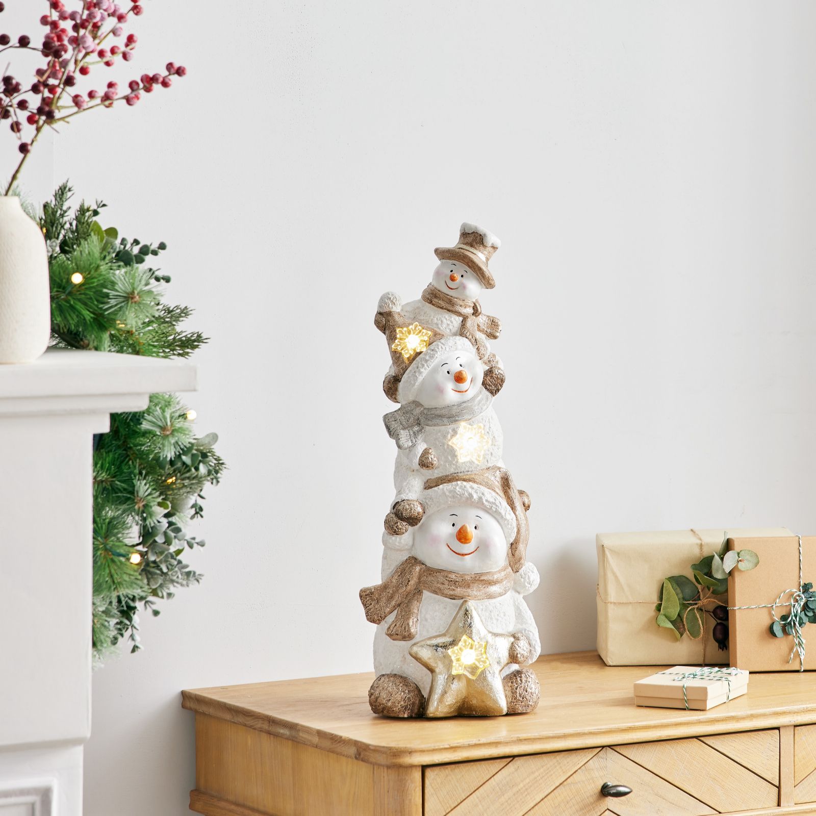 Festive Pre Lit Ceramic Snowman Decoration