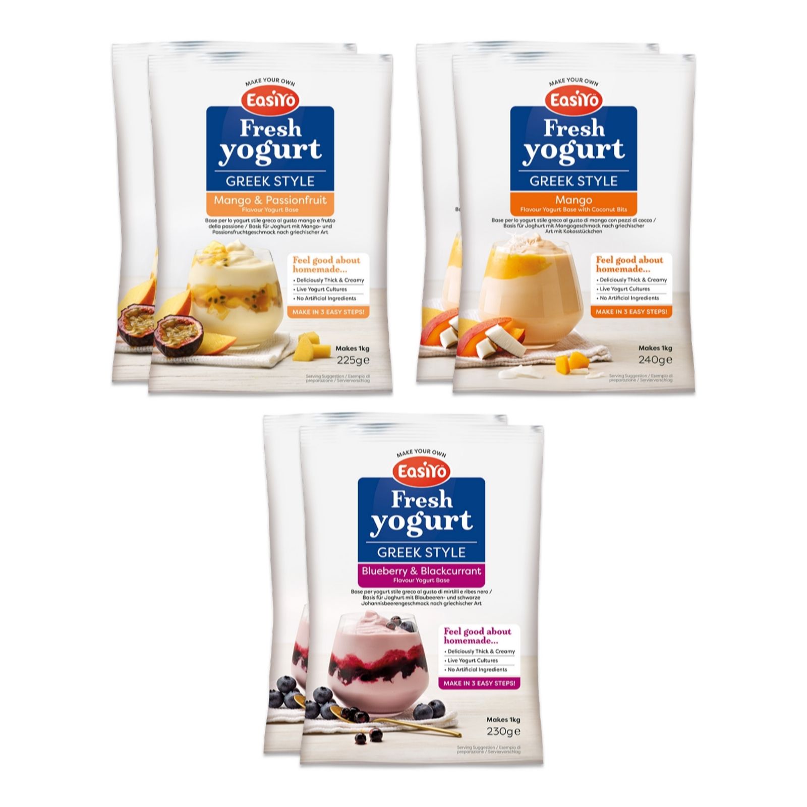 Easiyo Set of 6 Exotic Fruit & Berry Greek Style Yoghurts