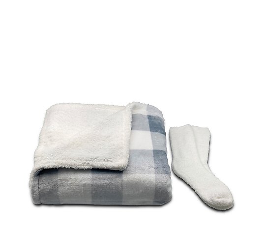Cozee Home Slipper Socks and Velvetsoft Throw Gift Set