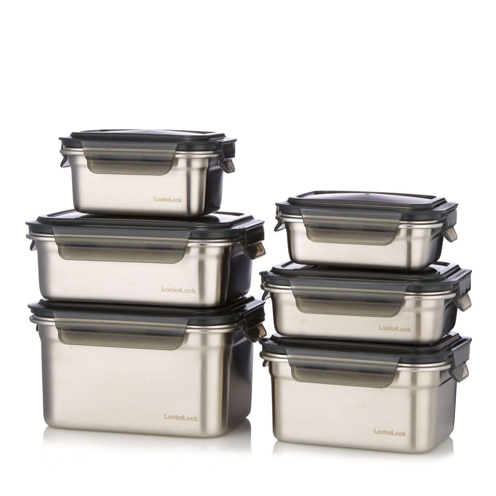 Lock & Lock 6 Piece Stackable Stainless Container Set - QVC UK