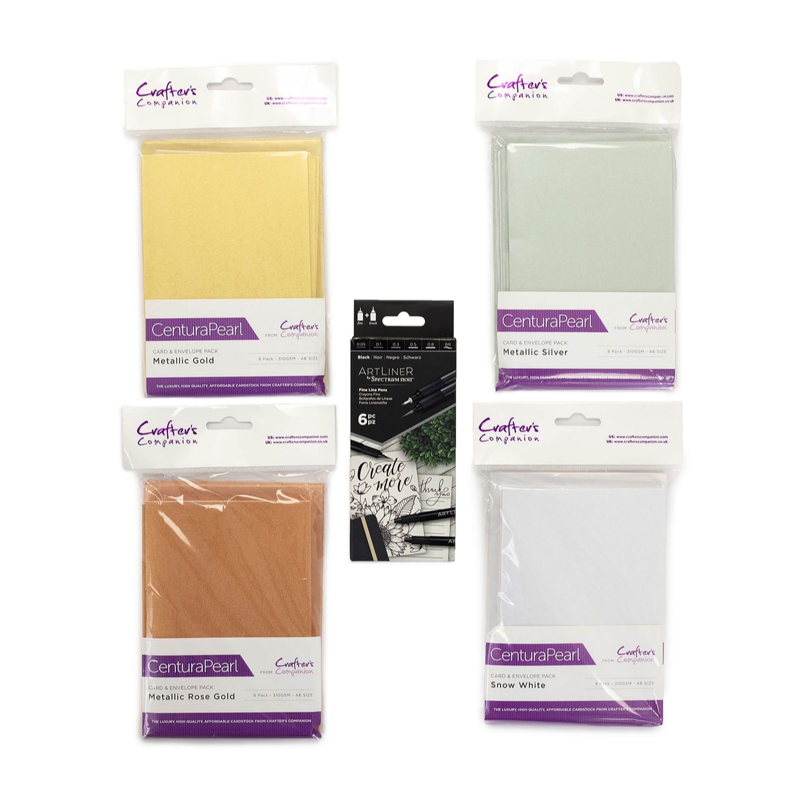 Crafters Companion Pearl A6 Cards & Envelopes w/ Spectrum Noir Artliner  Pens - QVC UK